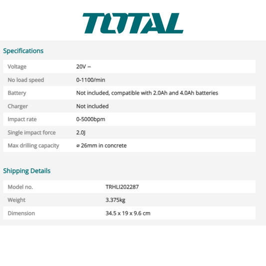 TOTAL Brushless Rotary Hammer