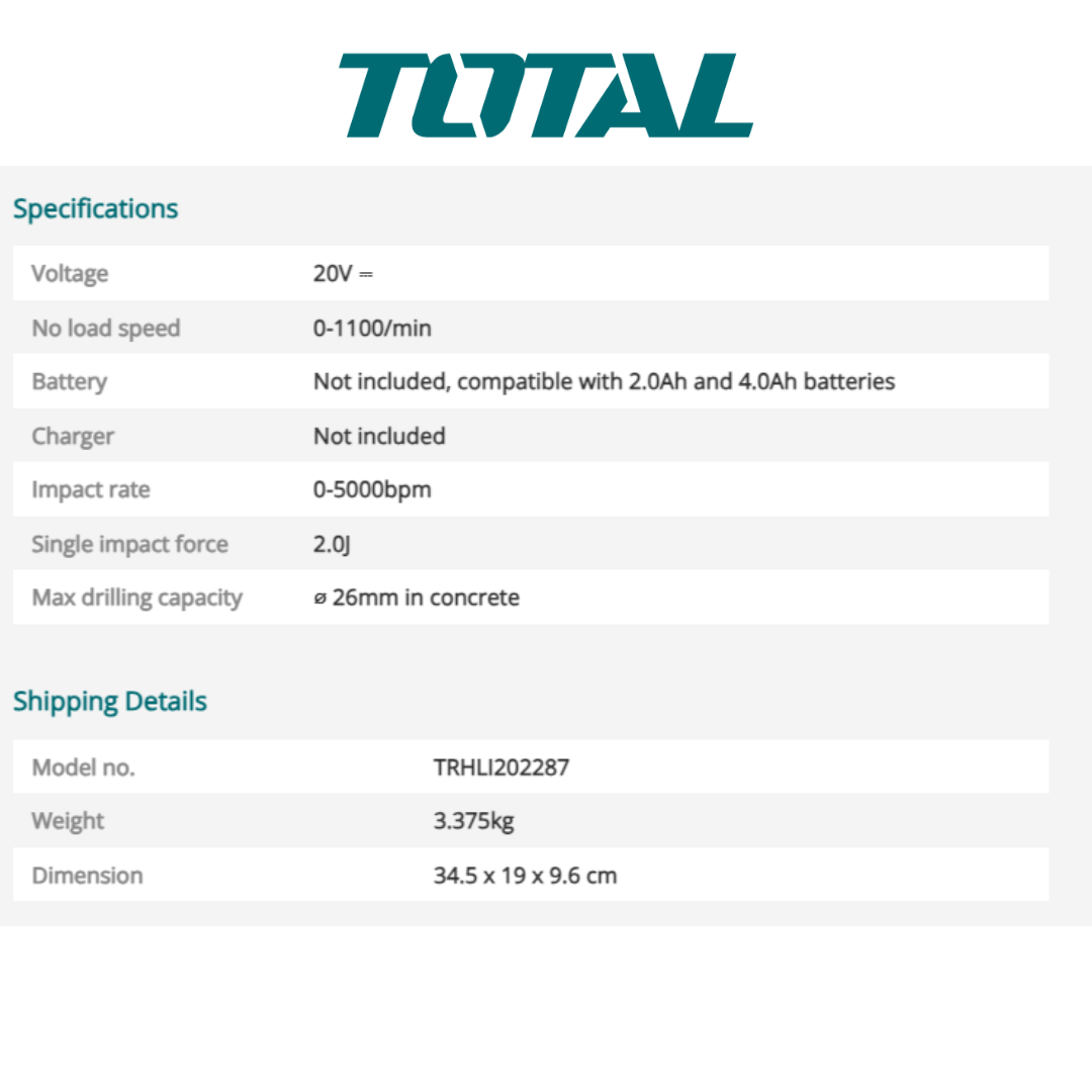 TOTAL Brushless Rotary Hammer