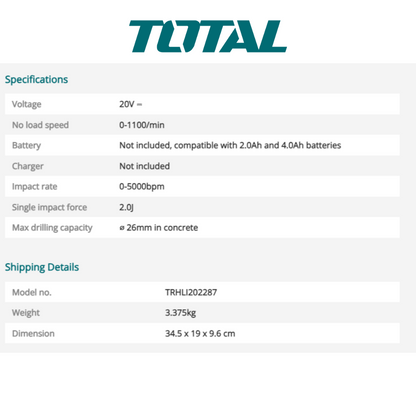 TOTAL Brushless Rotary Hammer